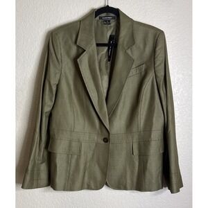 Ellen Tracy Womens 16 Juniper Green Silk Wool Blend Blazer Jacket One Button NEW
